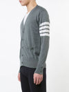 Men's Classic V-neck Merino Wool Cardigan Medium Grey - THOM BROWNE - BALAAN 5