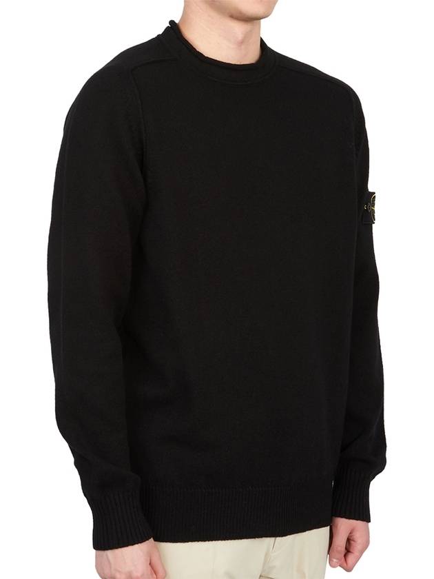 Men's Waffen Patch Crew Neck Raw Cotton Knit Top Black - STONE ISLAND - BALAAN 4