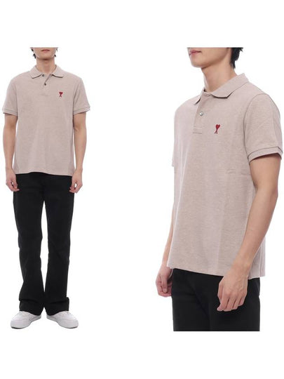 Men's Heart Logo Polo Shirt Beige - AMI - BALAAN 2