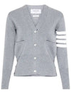 Milano Stitch 4 Bar Classic V Neck Fine Merino Wool Cardigan Grey - THOM BROWNE - BALAAN 2