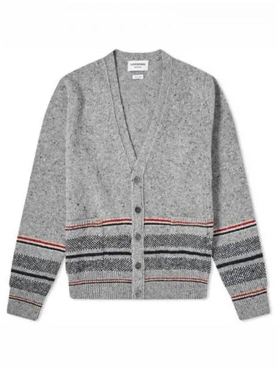 Seasonal Jacquard Striped V-neck Cardigan Light Grey - THOM BROWNE - BALAAN 2