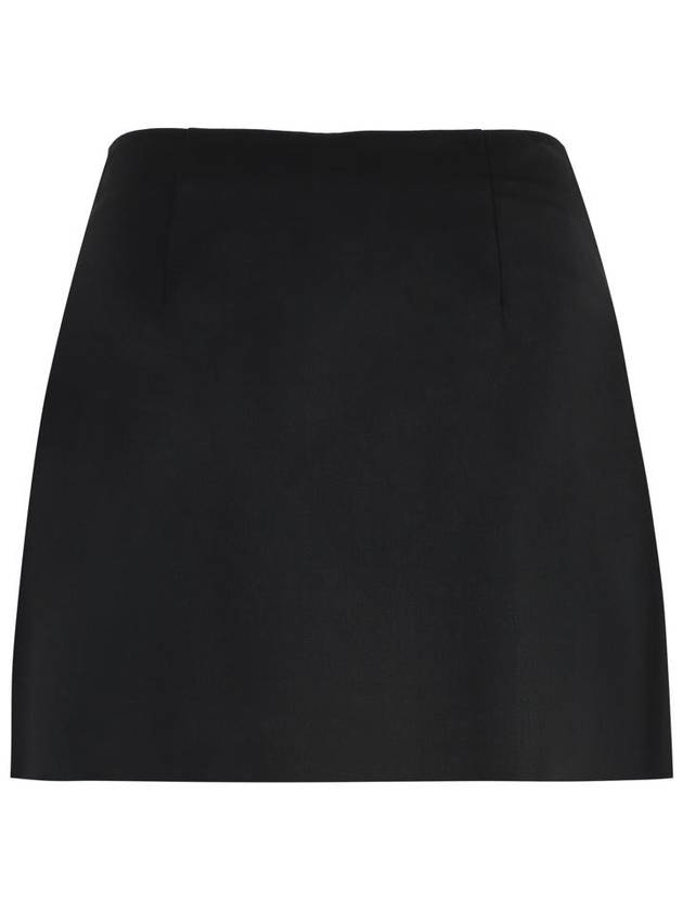 Wool Satin Mini A Line Skirt Black - PRADA - BALAAN 3