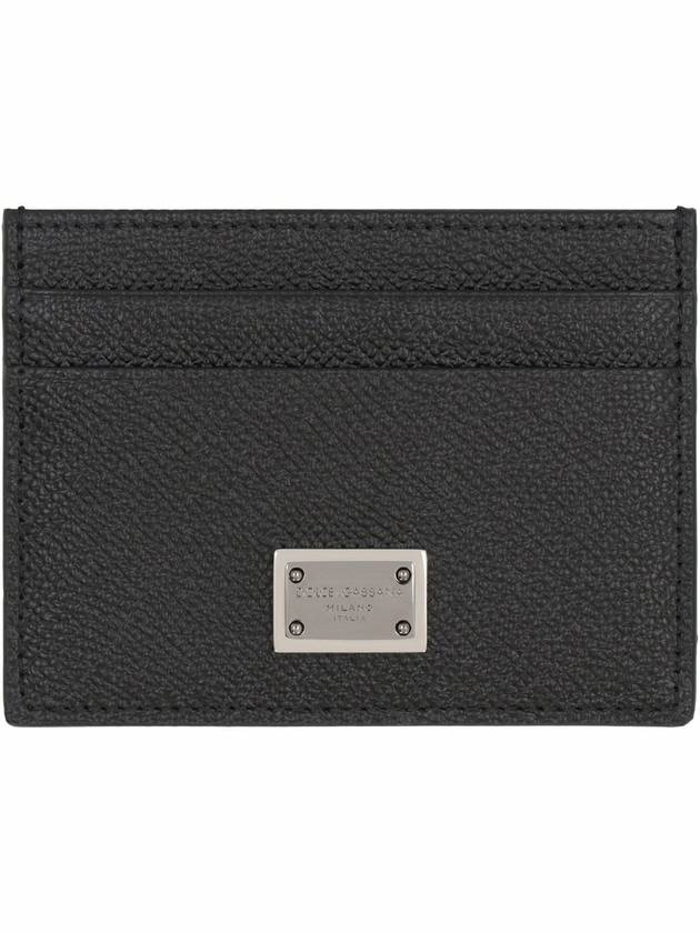 Metal Logo Calfskin Card Wallet Black - DOLCE&GABBANA - BALAAN 3