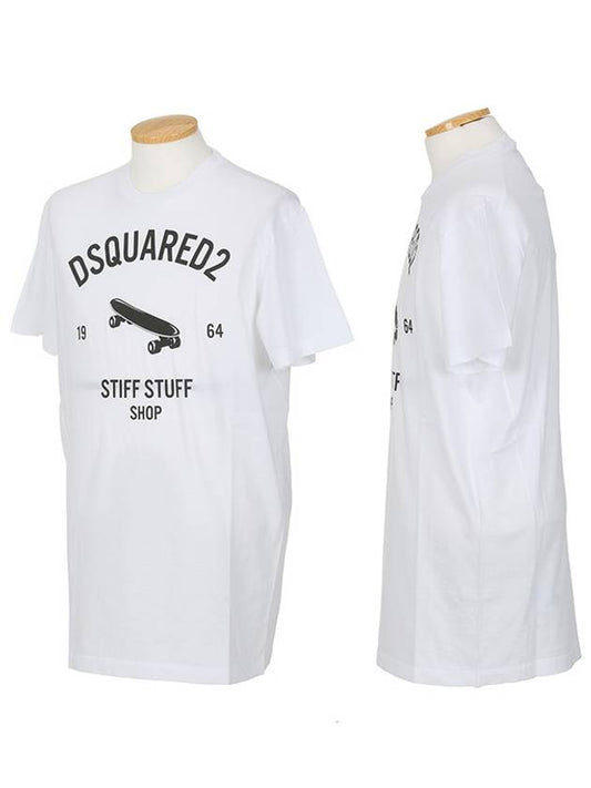 Men's Long Twist Fit Round Short Sleeve T-Shirt White - DSQUARED2 - BALAAN.