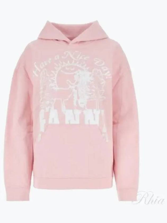 Women's Logo Print Organic Cotton Hoodie Pink - GANNI - BALAAN 2