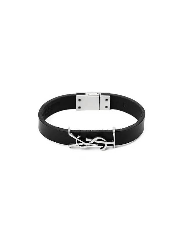 Opyum Silver Logo Leather Bracelet Black - SAINT LAURENT - BALAAN 2