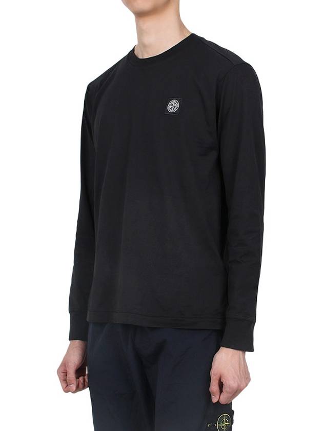 Logo Patch Cotton Jersey Long Sleeve T-Shirt Black - STONE ISLAND - BALAAN 4