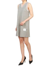 Women's Classic Pique Stripe V-Neck Cotton Tennis Dress Grey - THOM BROWNE - BALAAN 5