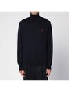 Heart Logo Wool Turtleneck Navy - AMI - BALAAN 6