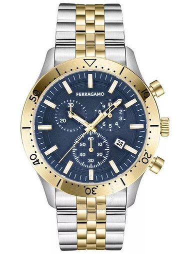 Ferragamo New Gent Chrono Quartz Blue Dial Two-Tone Watch SFU400523 - SALVATORE FERRAGAMO - BALAAN 1