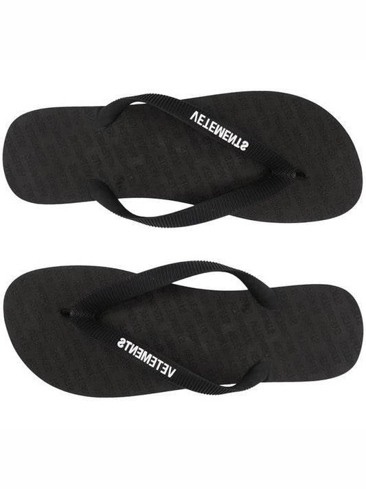 Logo Strap Rubber Flip Flops Black - VETEMENTS - BALAAN.