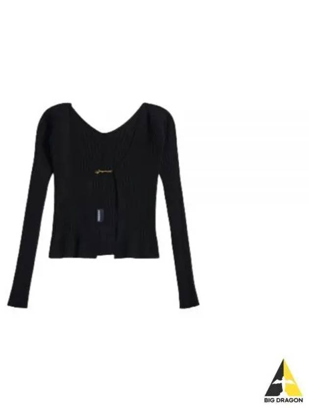 La Maille Pralu Longue Micro Charm Logo Cardigan Black - JACQUEMUS - BALAAN 2