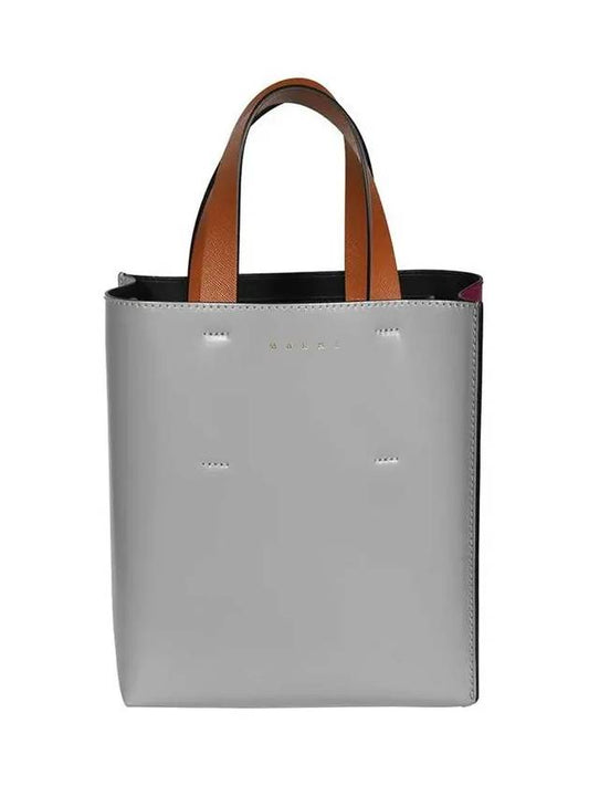 Color Block Logo Print Leather Tote Bag Grey - MARNI - BALAAN 2