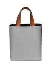 Color Block Logo Print Leather Tote Bag Grey - MARNI - BALAAN 3