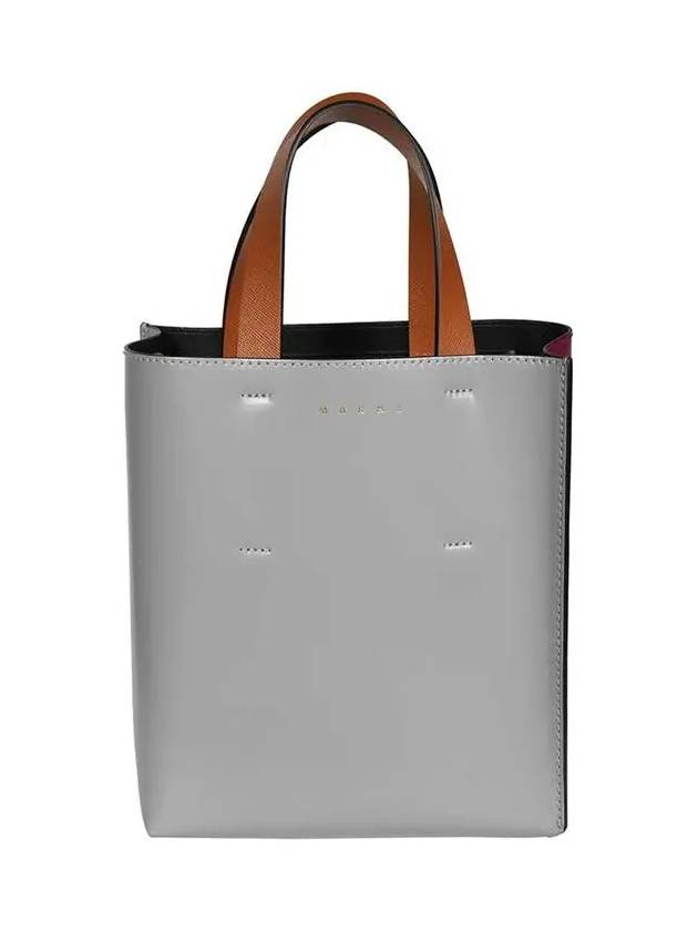 Color Block Logo Print Leather Tote Bag Grey - MARNI - BALAAN 3