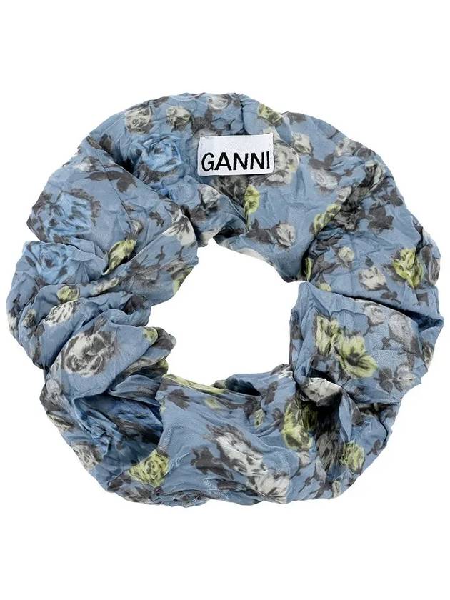 Crinkle Satin Scrunchie Dusty Blue - GANNI - BALAAN 2