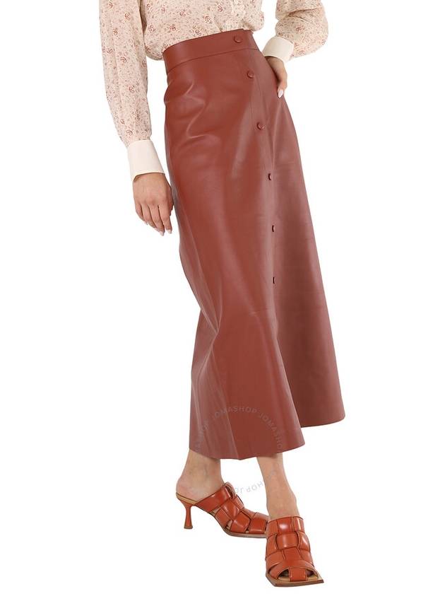 Women's Button Leather A-Line Skirt Brown - CHLOE - BALAAN 3