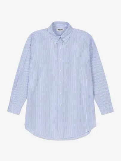 Logo Patch Stripe Cotton Long Sleeve Shirt Blue - MIU MIU - BALAAN 2