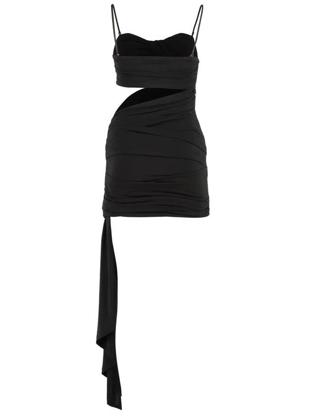 Draped Cut-Out Ruched Stretch Jersey Short Dress Black - OFF WHITE - BALAAN 3