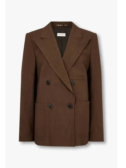 Women s Big Peaked Lapel Double Jacket Brown - DRIES VAN NOTEN - BALAAN 1