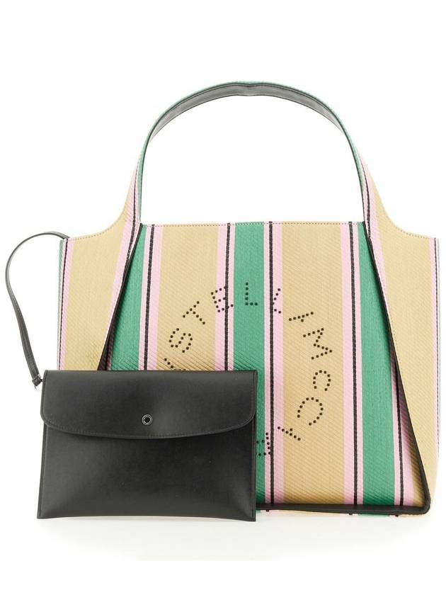 logo striped raffia tote bag in green - STELLA MCCARTNEY - BALAAN 4