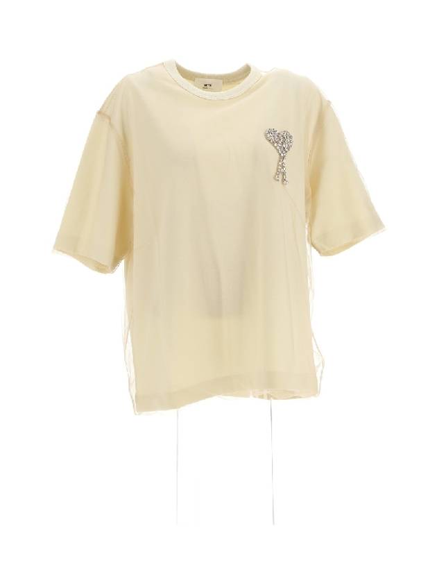 De Coeur Heart Logo Embroidery Short Sleeve T-Shirt Champagne Ivory - AMI - BALAAN 2