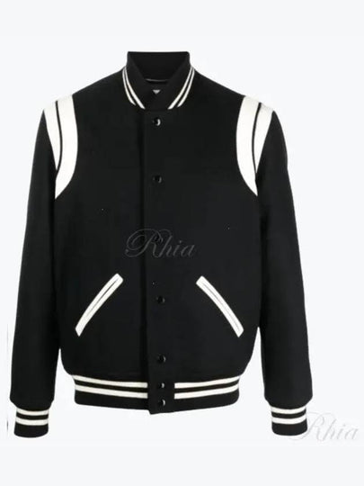 Teddy Bomber Jacket in Wool Black White - SAINT LAURENT - BALAAN 2