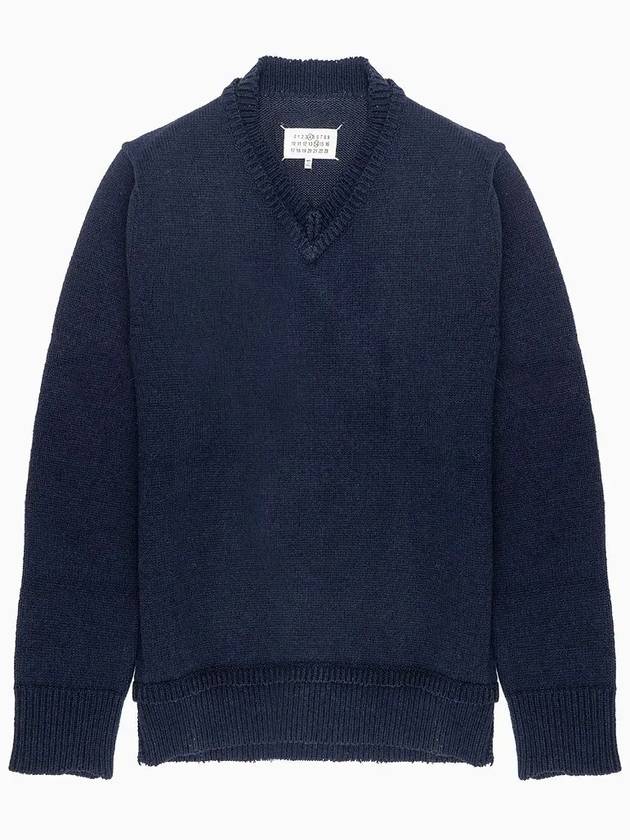 Men's 4 Stitch Elbow Patch Knit Top Navy - MAISON MARGIELA - BALAAN 3