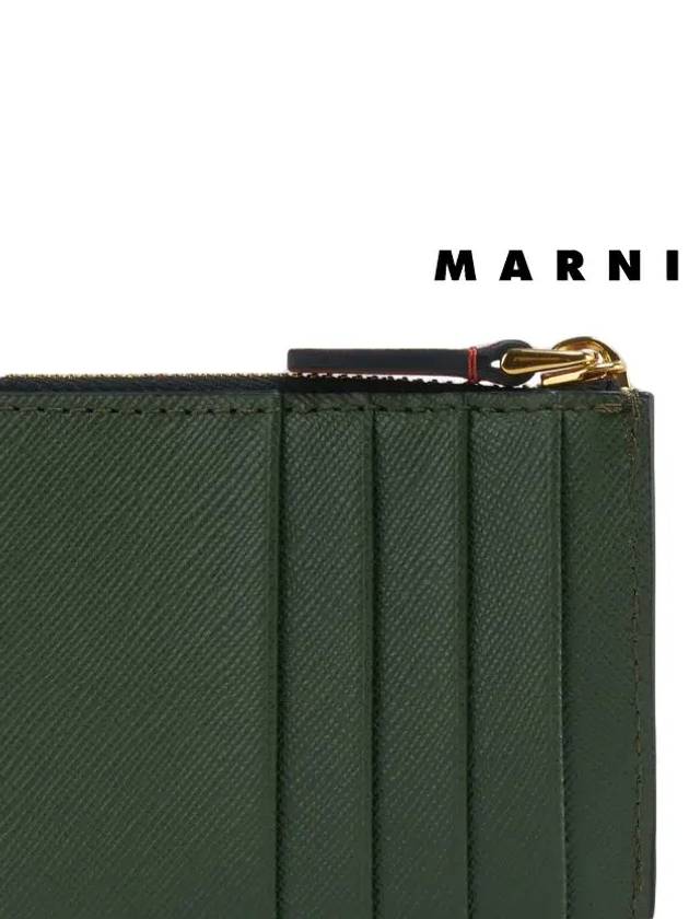 Saffiano Two-Tone Zipper Card Wallet Gazebo Brick Pompeii - MARNI - BALAAN 5