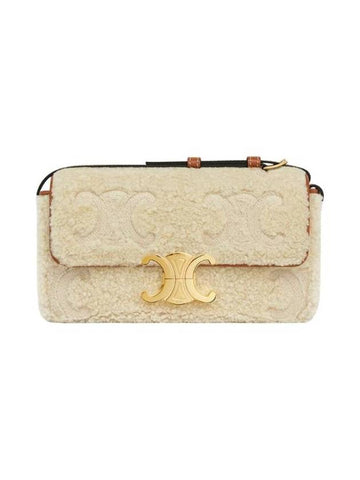 Claude Shearling Triomphe Embroideries Shoulder Bag Natural - CELINE - BALAAN 1