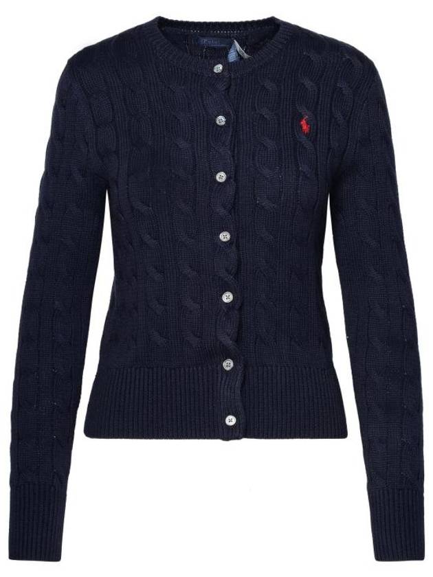 Women's Embroidered Logo Pony Cable Cardigan Navy - POLO RALPH LAUREN - BALAAN 2