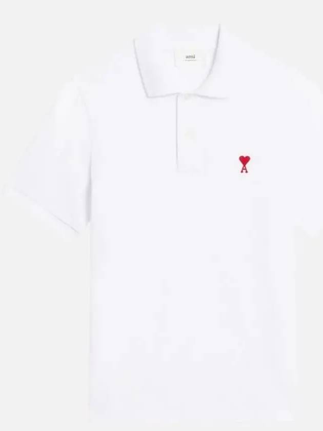 Heart Logo Polo Shirt White - AMI - BALAAN 2