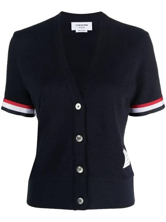 THOM BROWNE Women's RWB Striped Short Sleeve Cardigan Navy FJT264A J0067 415 - THOM BROWNE - BALAAN