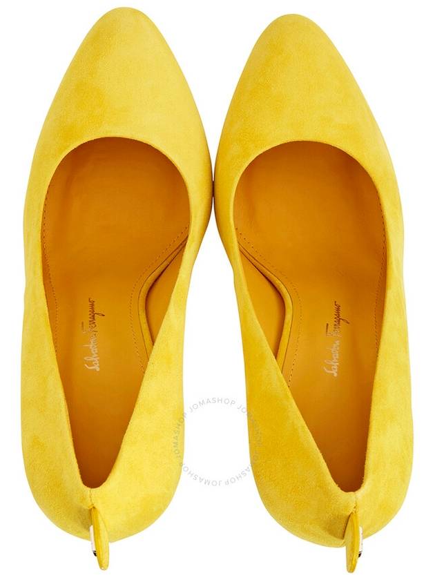 Salvatore Women's Yellow Suede Gancini Pumps Heel Yellow - SALVATORE FERRAGAMO - BALAAN 4