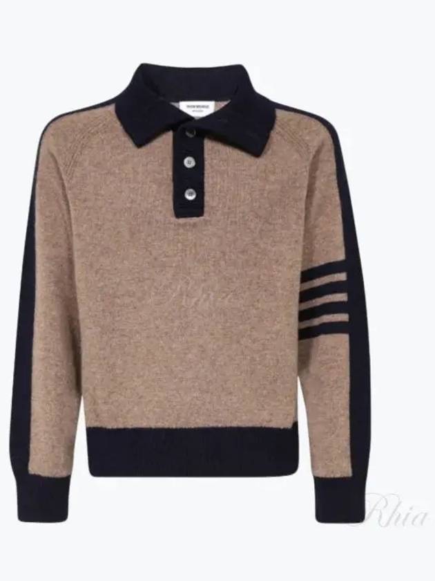 4-Bar Wool Polo Knit Top Navy Brown - THOM BROWNE - BALAAN 2