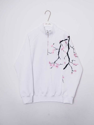 Cherry Blossom Embroidery Anorak Sweatshirt White - ASIHA - BALAAN 1