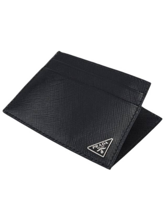 Saffiano Triangular Logo Card Wallet Black - PRADA - BALAAN 3