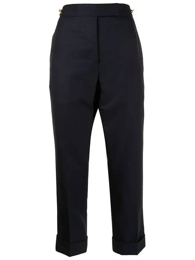 Tab Wool Turn-Up Straight Pants Navy - THOM BROWNE - BALAAN 2