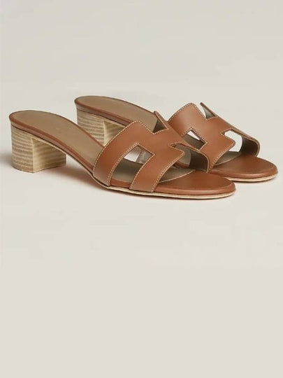 Oasis Calfskin Slipper Heels Gold Piqures Ecrues - HERMES - BALAAN 2