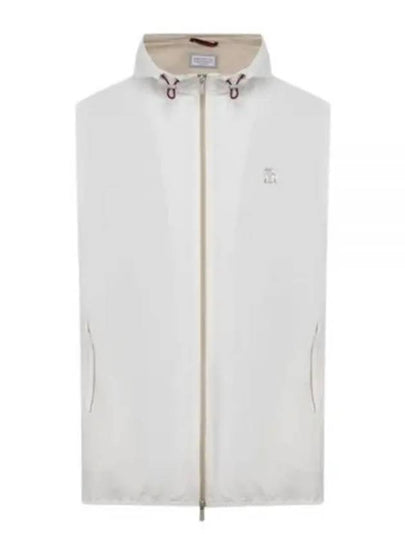 Drawstring Hooded Zipper Vest White - BRUNELLO CUCINELLI - BALAAN 2