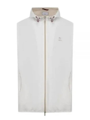 Drawstring Hooded Zipper Vest White - BRUNELLO CUCINELLI - BALAAN 1