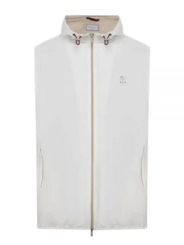 Drawstring Hooded Zipper Vest White - BRUNELLO CUCINELLI - BALAAN 1