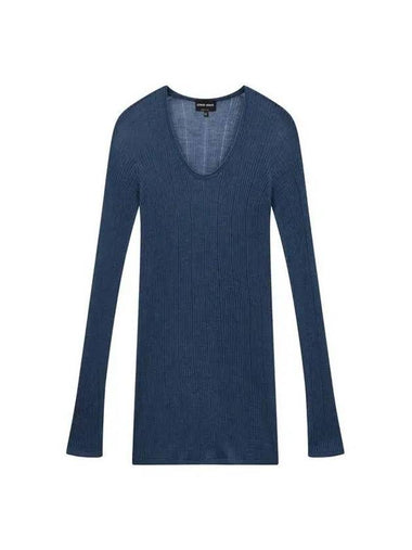 Women s Silk Cashmere V Neck Sweater Blue - GIORGIO ARMANI - BALAAN 1