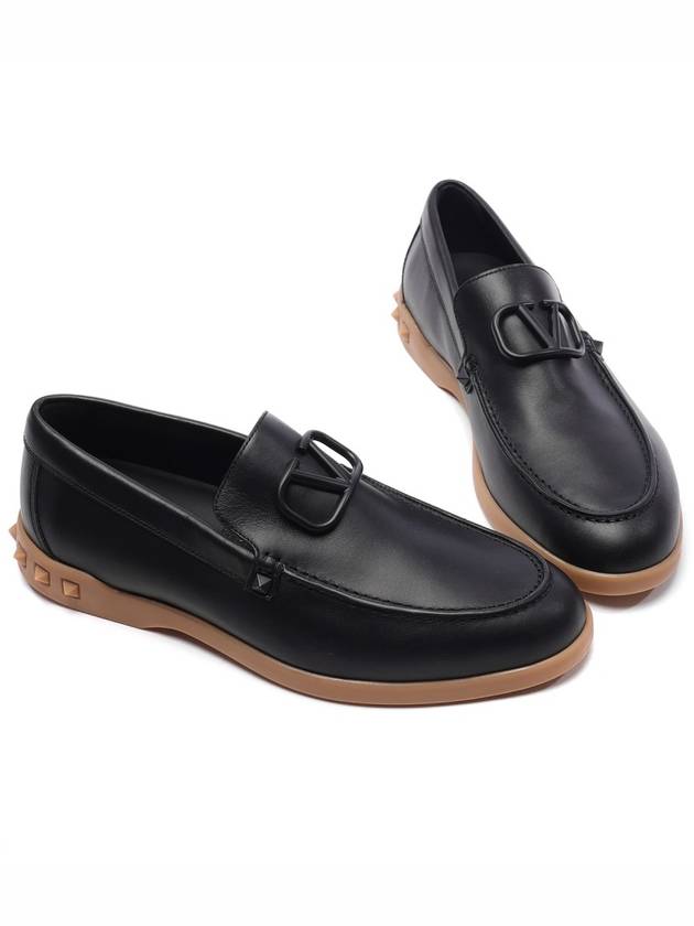 V Logo Leather Loafers Black - VALENTINO - BALAAN 6