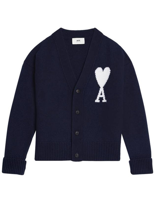 Big Heart Logo Wool Cardigan Navy - AMI - BALAAN 2