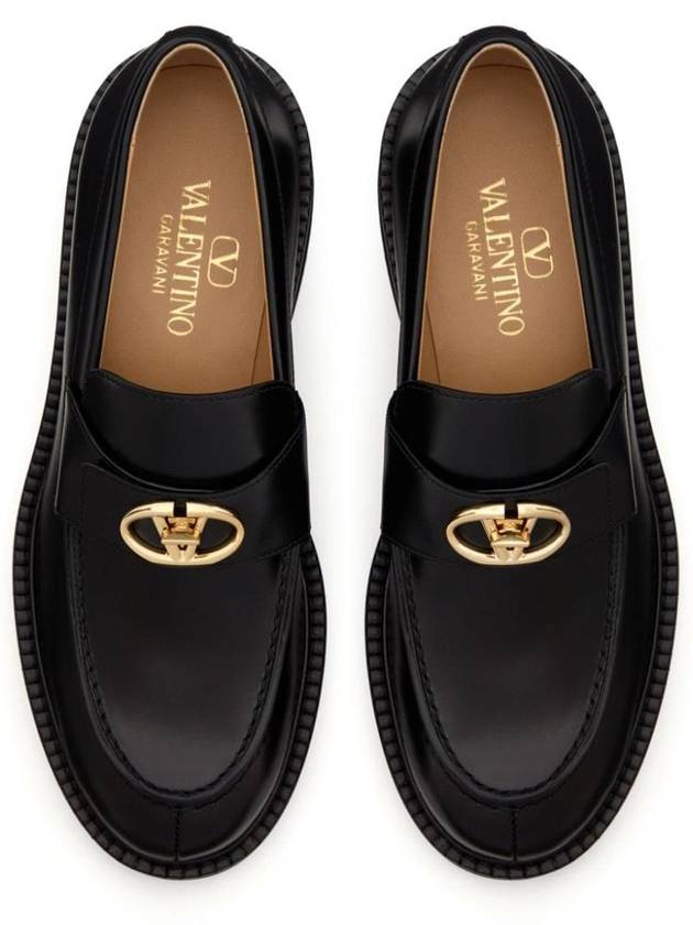 Gold Logo Detail Loafers Black - VALENTINO - BALAAN 5