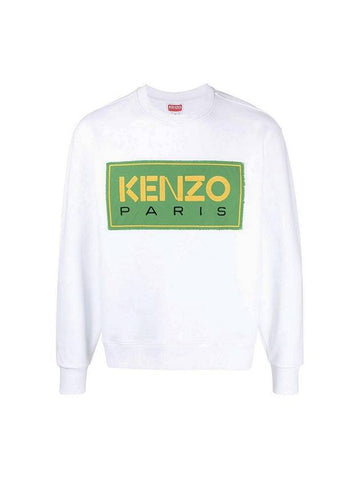 Paris Logo Patch Print Round Neck Cotton Sweatshirt White - KENZO - BALAAN 1