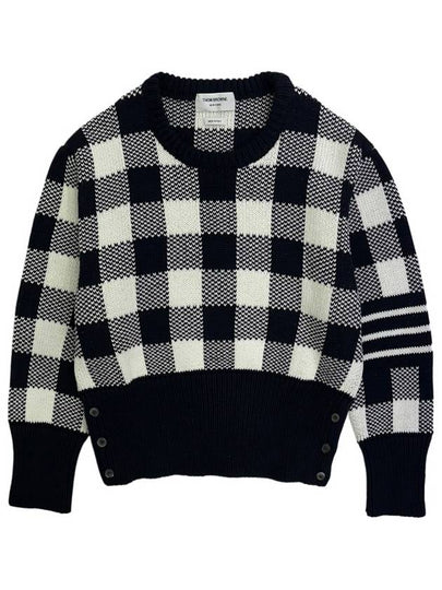 Men's 4 Bar Gingham Check Jacquard Knit Top Navy - THOM BROWNE - BALAAN 2