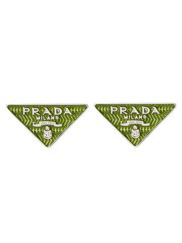 Triangle Logo Earrings Green - PRADA - BALAAN 1