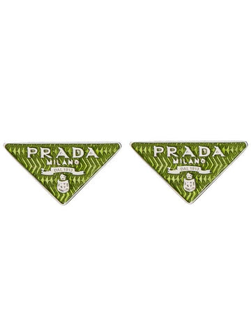 Triangle Logo Earrings Green - PRADA - BALAAN 1